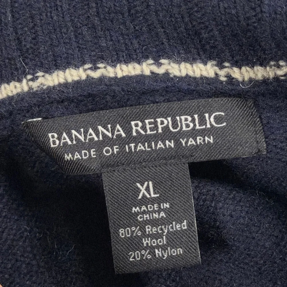 Banana‎ Republic Button Sweater Men XL Mock Neck Blue Italian Yarn Minimalist